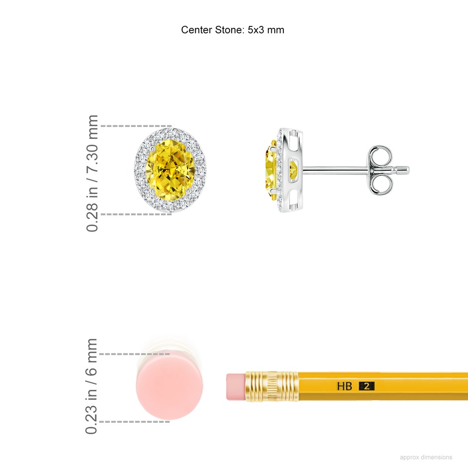 5x3mm Labgrown Oval Lab-Grown Fancy Intense Yellow Diamond Studs with Halo in P950 Platinum ruler