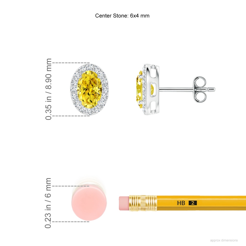 6x4mm Labgrown Oval Lab-Grown Fancy Intense Yellow Diamond Studs with Halo in White Gold ruler