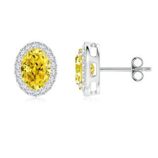 7x5mm Labgrown Oval Lab-Grown Fancy Intense Yellow Diamond Studs with Halo in P950 Platinum