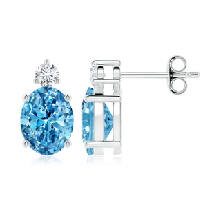 9x7mm Labgrown Basket-Set Oval Lab-Grown Fancy Intense Blue Diamond Stud Earrings in P950 Platinum