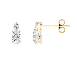 5x3mm FGVS Lab-Grown Basket-Set Oval Diamond Stud Earrings with Lab Diamond Accent in 9K Yellow Gold