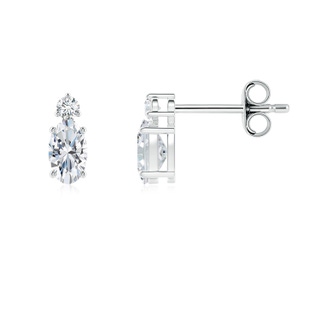 5x3mm FGVS Lab-Grown Basket-Set Oval Diamond Stud Earrings with Diamond Accent in S999 Silver