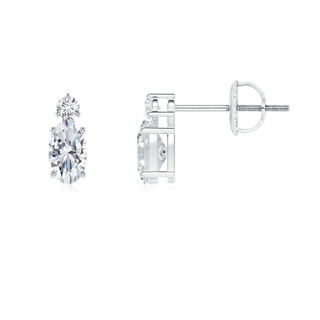 5x3mm FGVS Lab-Grown Basket-Set Oval Diamond Stud Earrings with Diamond Accent in White Gold