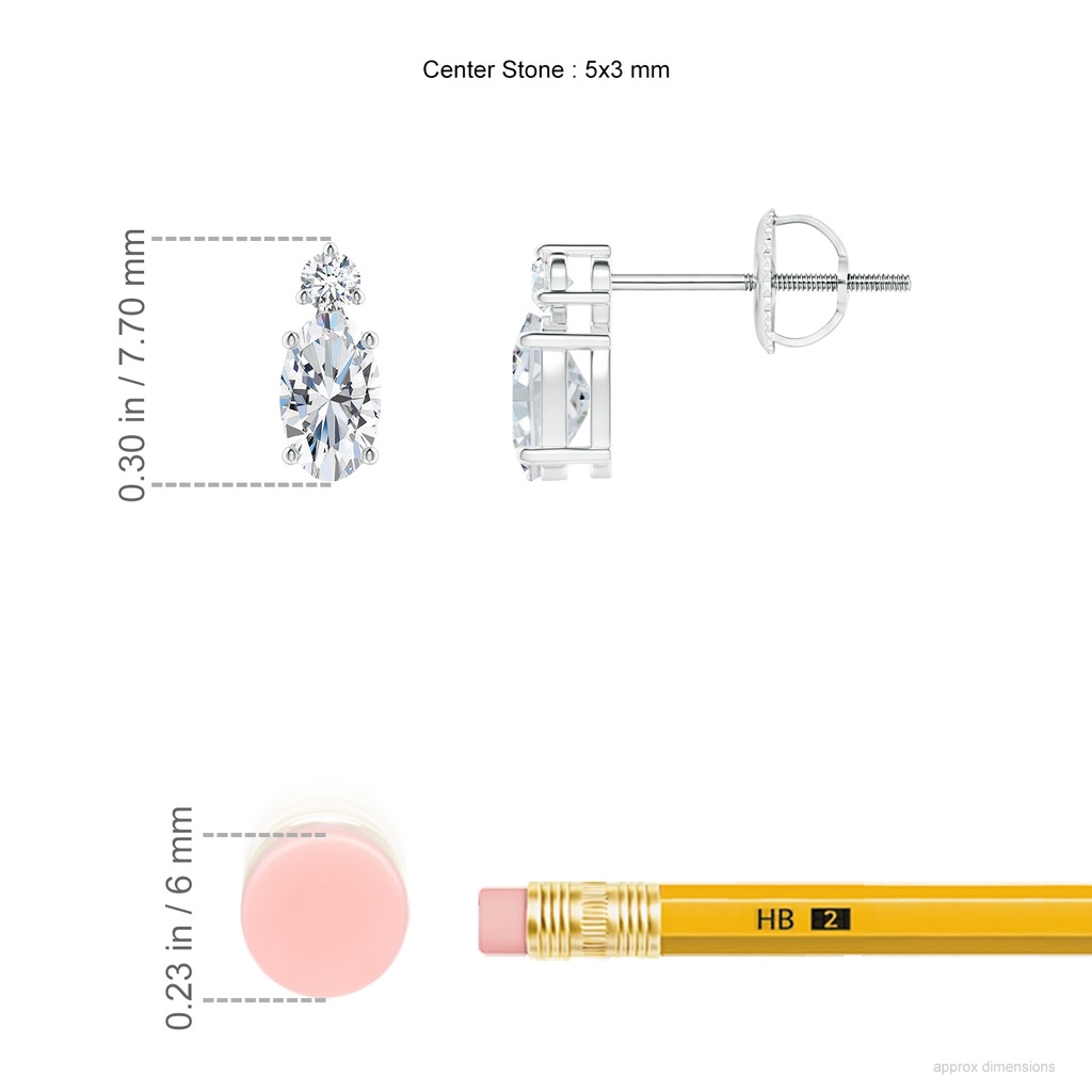 5x3mm FGVS Lab-Grown Basket-Set Oval Diamond Stud Earrings with Diamond Accent in White Gold ruler