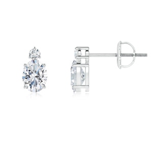 5x4mm FGVS Lab-Grown Basket-Set Oval Diamond Stud Earrings with Diamond Accent in White Gold