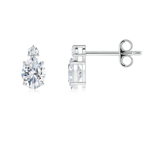 5x4mm FGVS Lab-Grown Basket-Set Oval Diamond Stud Earrings with Diamond Accent in White Gold