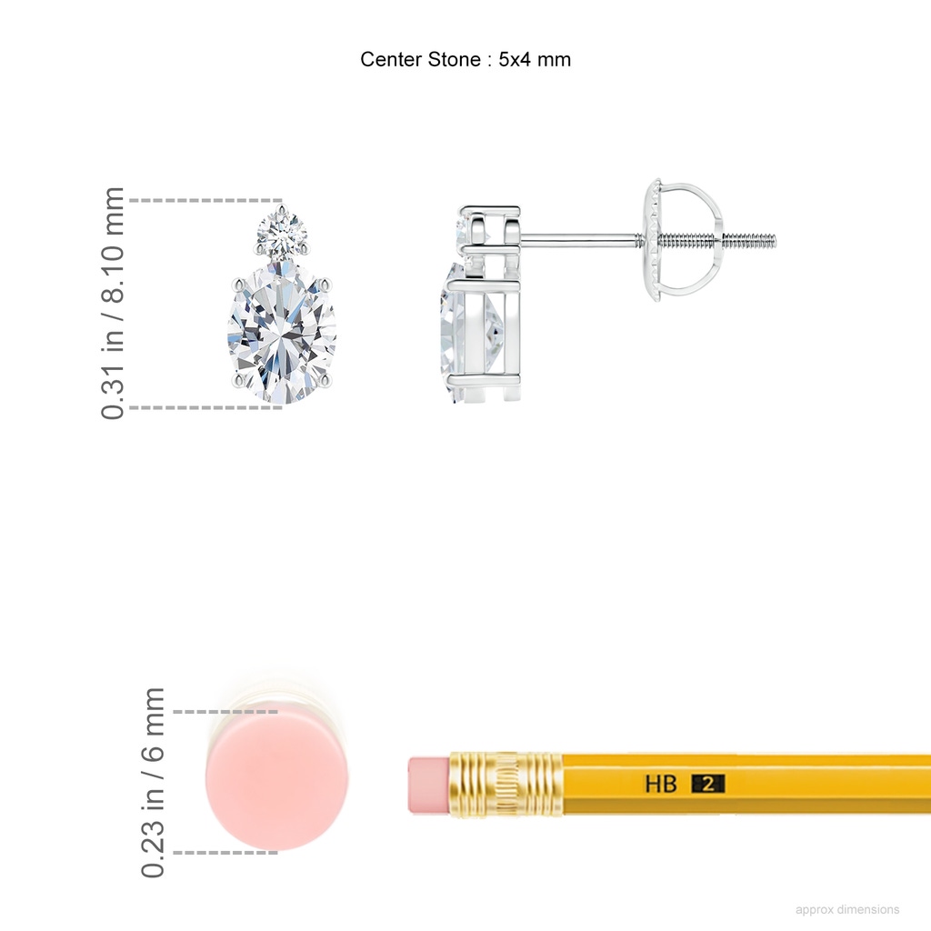 5x4mm FGVS Lab-Grown Basket-Set Oval Diamond Stud Earrings with Diamond Accent in White Gold ruler