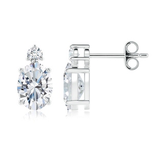 7.7x5.7mm FGVS Lab-Grown Basket-Set Oval Diamond Stud Earrings with Diamond Accent in S999 Silver