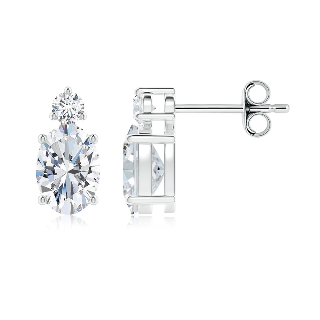 7x5mm FGVS Lab-Grown Basket-Set Oval Diamond Stud Earrings with Lab Diamond Accent in White Gold