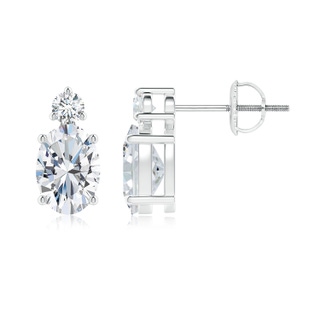 7x5mm FGVS Lab-Grown Basket-Set Oval Diamond Stud Earrings with Diamond Accent in White Gold