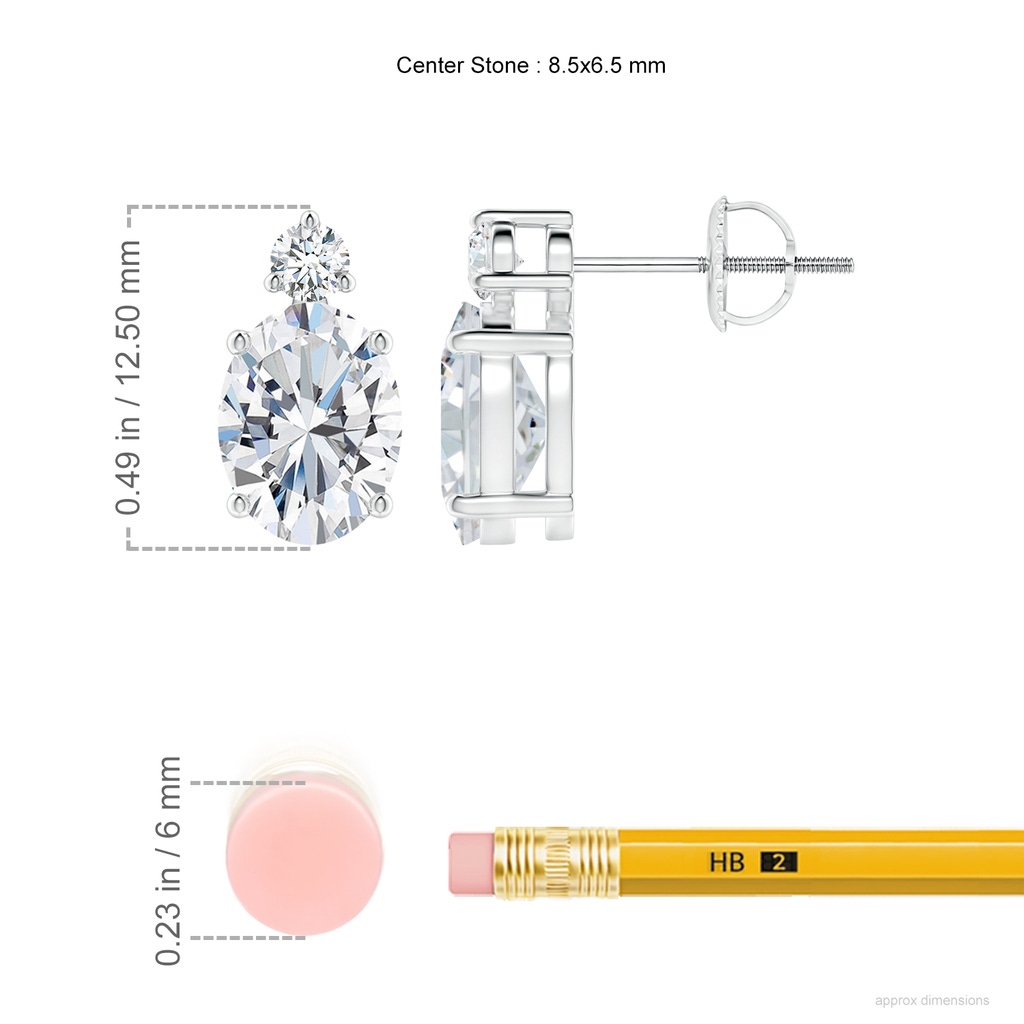 8.5x6.5mm FGVS Lab-Grown Basket-Set Oval Diamond Stud Earrings with Diamond Accent in P950 Platinum ruler