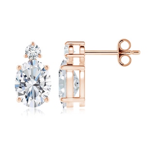 8.5x6.5mm FGVS Lab-Grown Basket-Set Oval Diamond Stud Earrings with Diamond Accent in Rose Gold