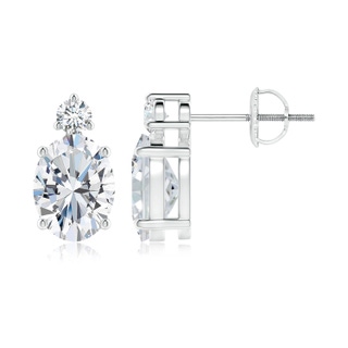 8.5x6.5mm FGVS Lab-Grown Basket-Set Oval Diamond Stud Earrings with Diamond Accent in White Gold