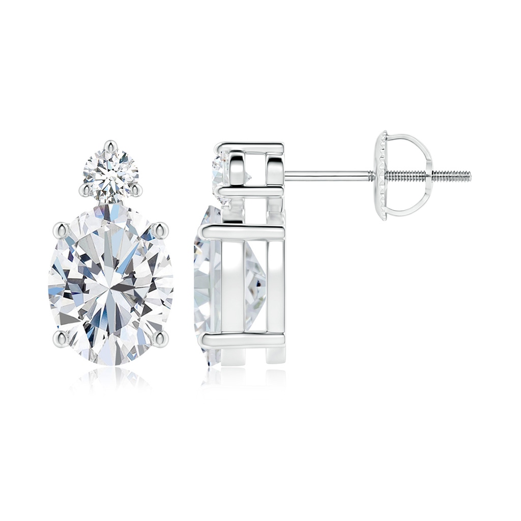 9x7mm FGVS Lab-Grown Basket-Set Oval Diamond Stud Earrings with Diamond Accent in P950 Platinum