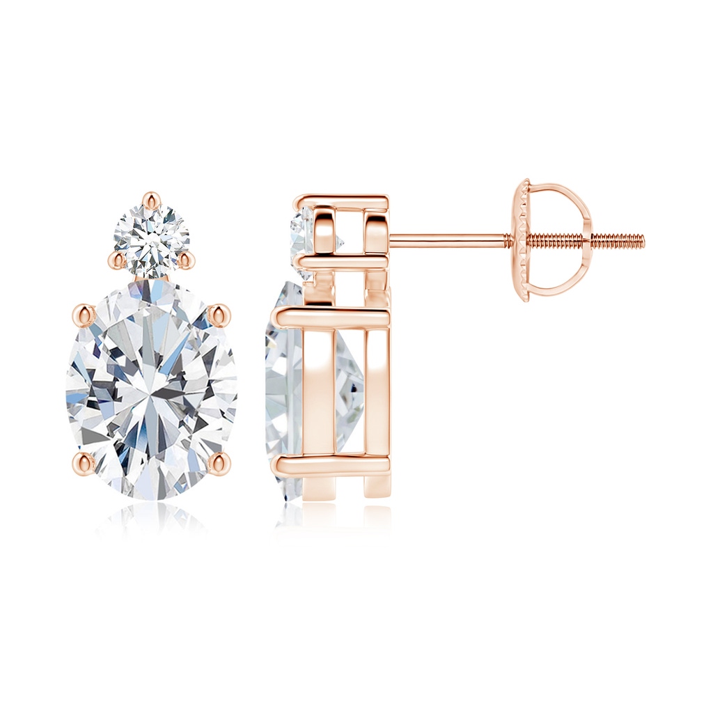 9x7mm FGVS Lab-Grown Basket-Set Oval Diamond Stud Earrings with Diamond Accent in Rose Gold