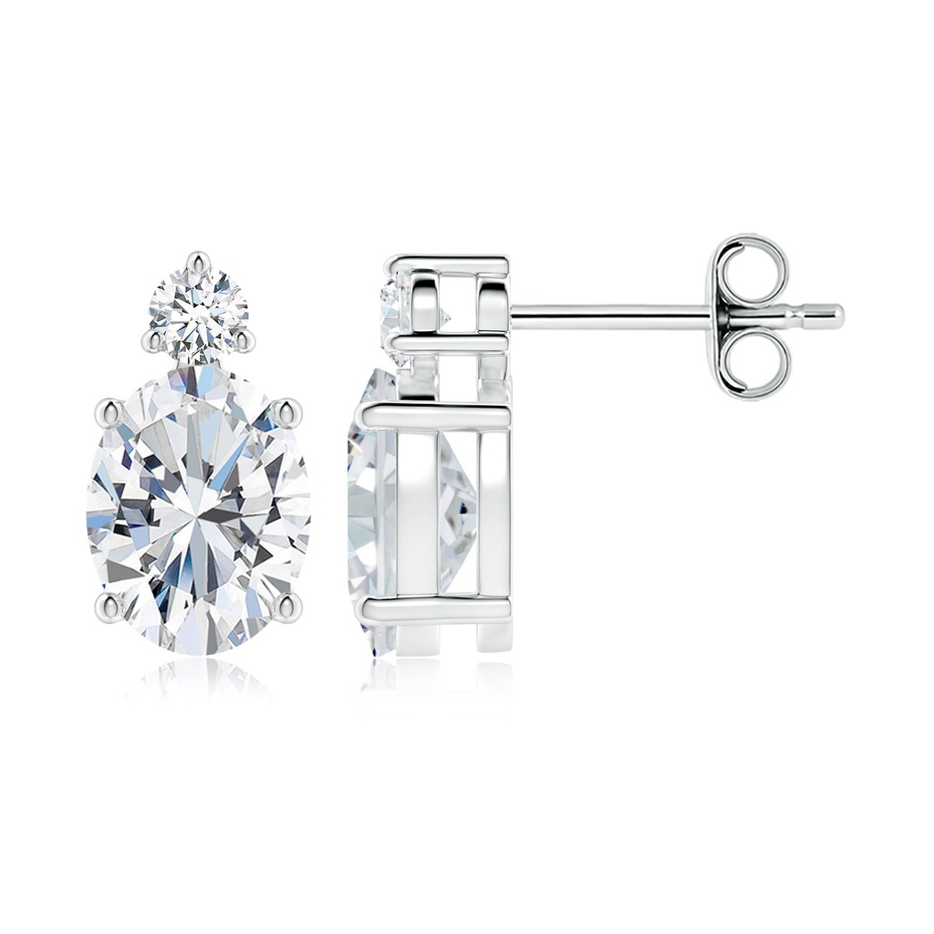 9x7mm FGVS Lab-Grown Basket-Set Oval Diamond Stud Earrings with Diamond Accent in S999 Silver