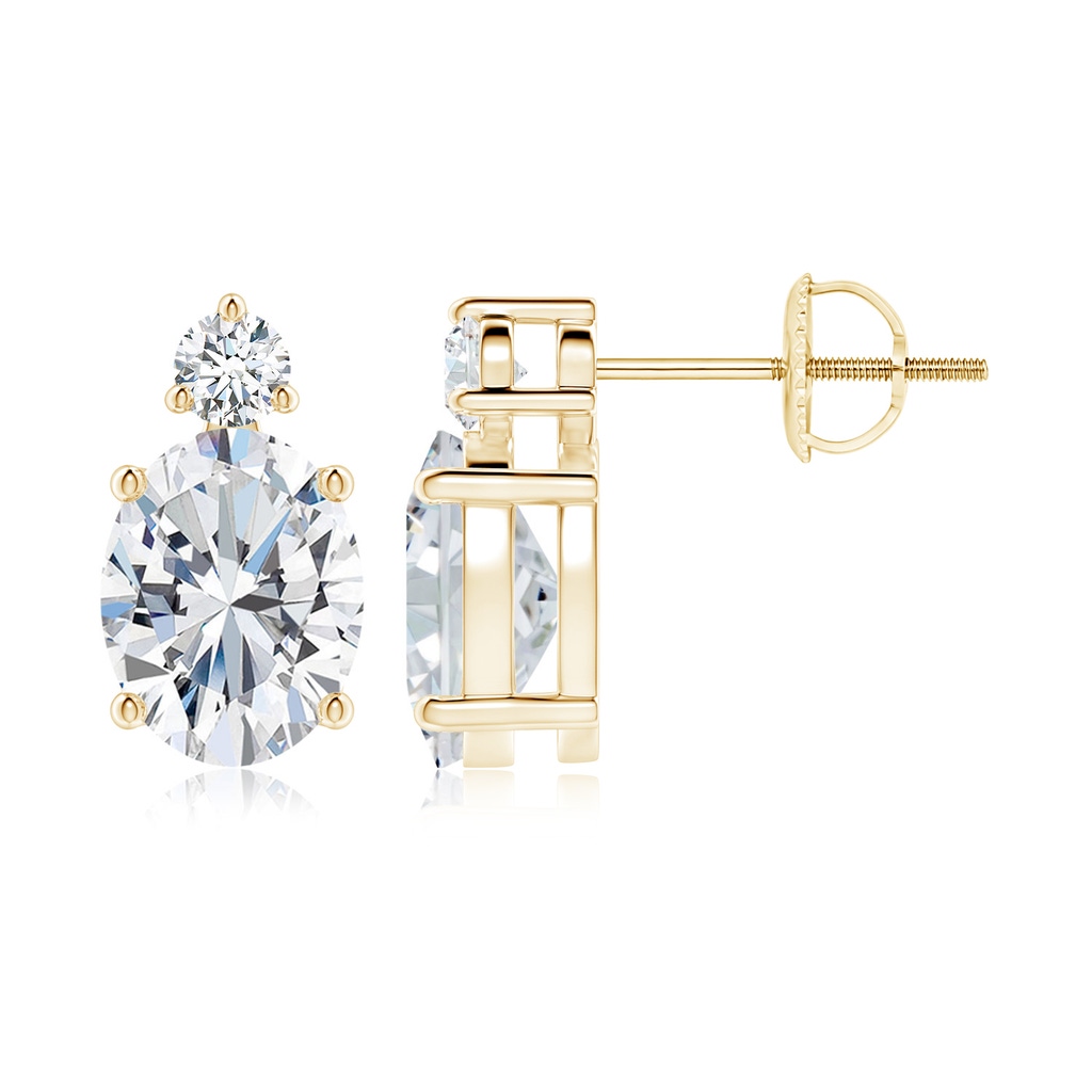 9x7mm FGVS Lab-Grown Basket-Set Oval Diamond Stud Earrings with Diamond Accent in Yellow Gold