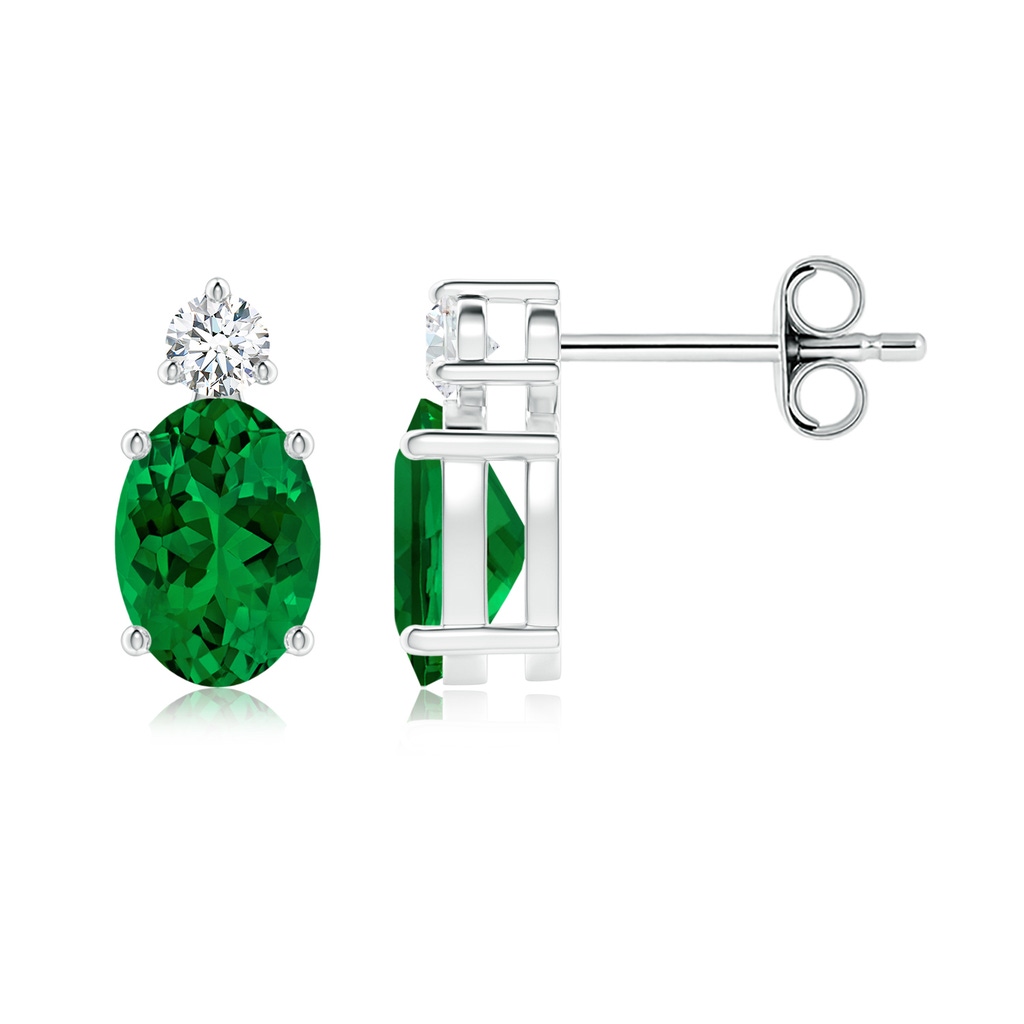 7x5mm Labgrown Lab-Grown Basket-Set Oval Emerald Stud Earrings with Diamond in P950 Platinum