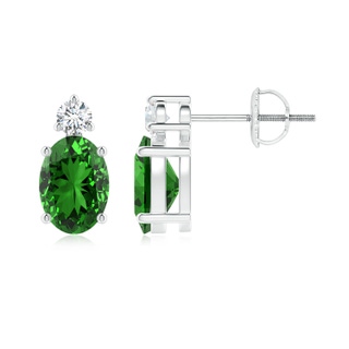 7x5mm Labgrown Lab-Grown Basket-Set Oval Emerald Stud Earrings with Diamond in P950 Platinum