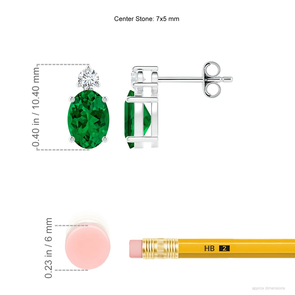7x5mm Labgrown Lab-Grown Basket-Set Oval Emerald Stud Earrings with Diamond in S999 Silver ruler