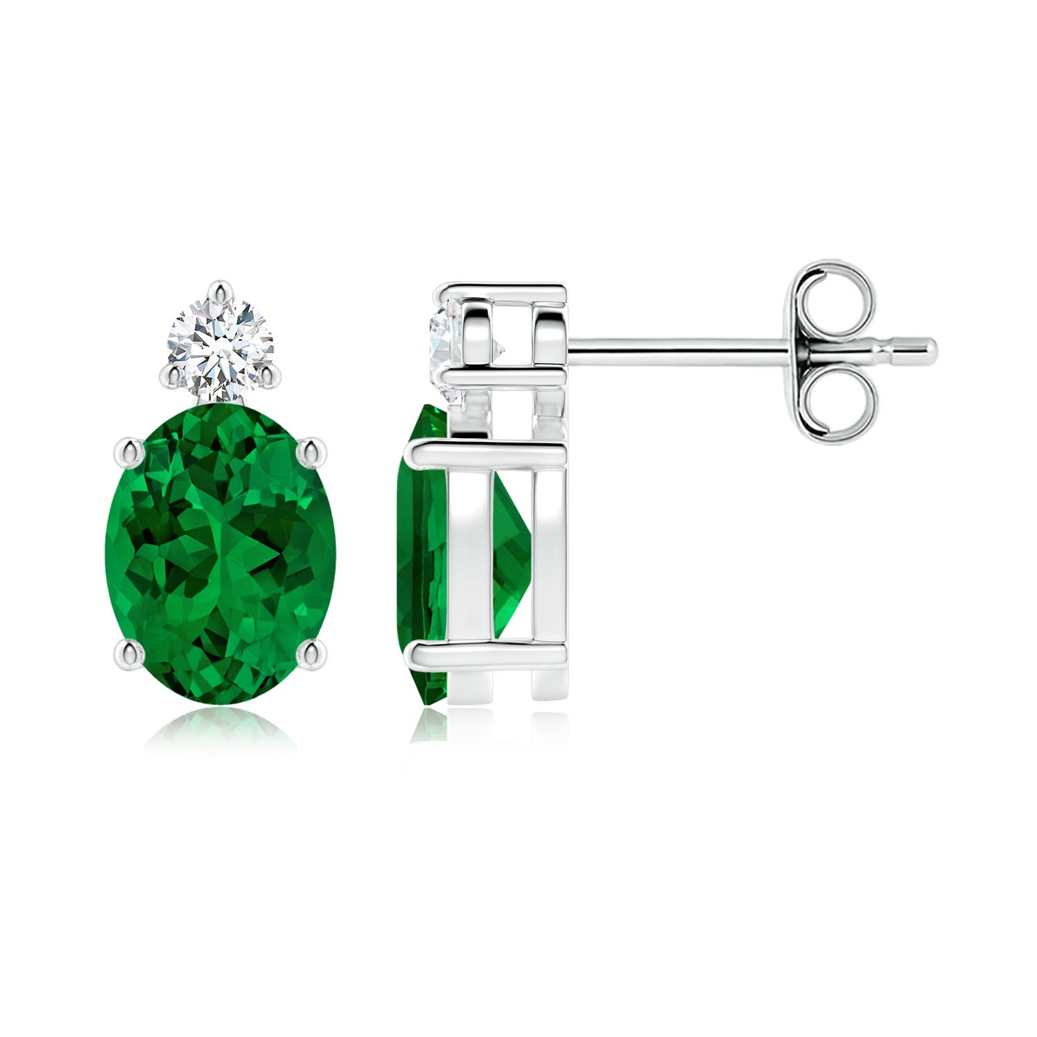 8x6mm Labgrown Lab-Grown Basket-Set Oval Emerald Stud Earrings with Diamond in P950 Platinum