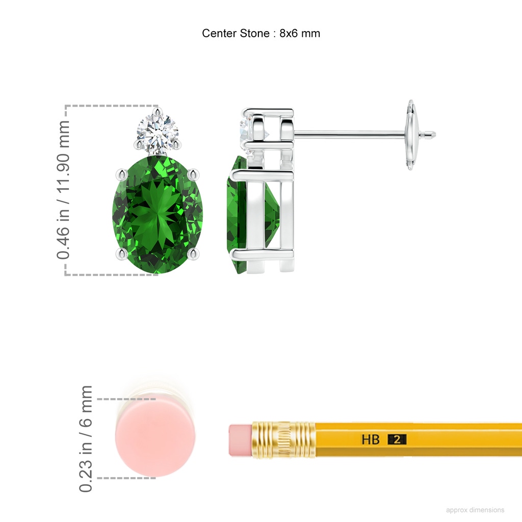 8x6mm Labgrown Lab-Grown Basket-Set Oval Emerald Stud Earrings with Diamond in White Gold ruler