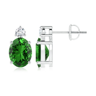 9x7mm Labgrown Lab-Grown Basket-Set Oval Emerald Stud Earrings with Diamond in P950 Platinum