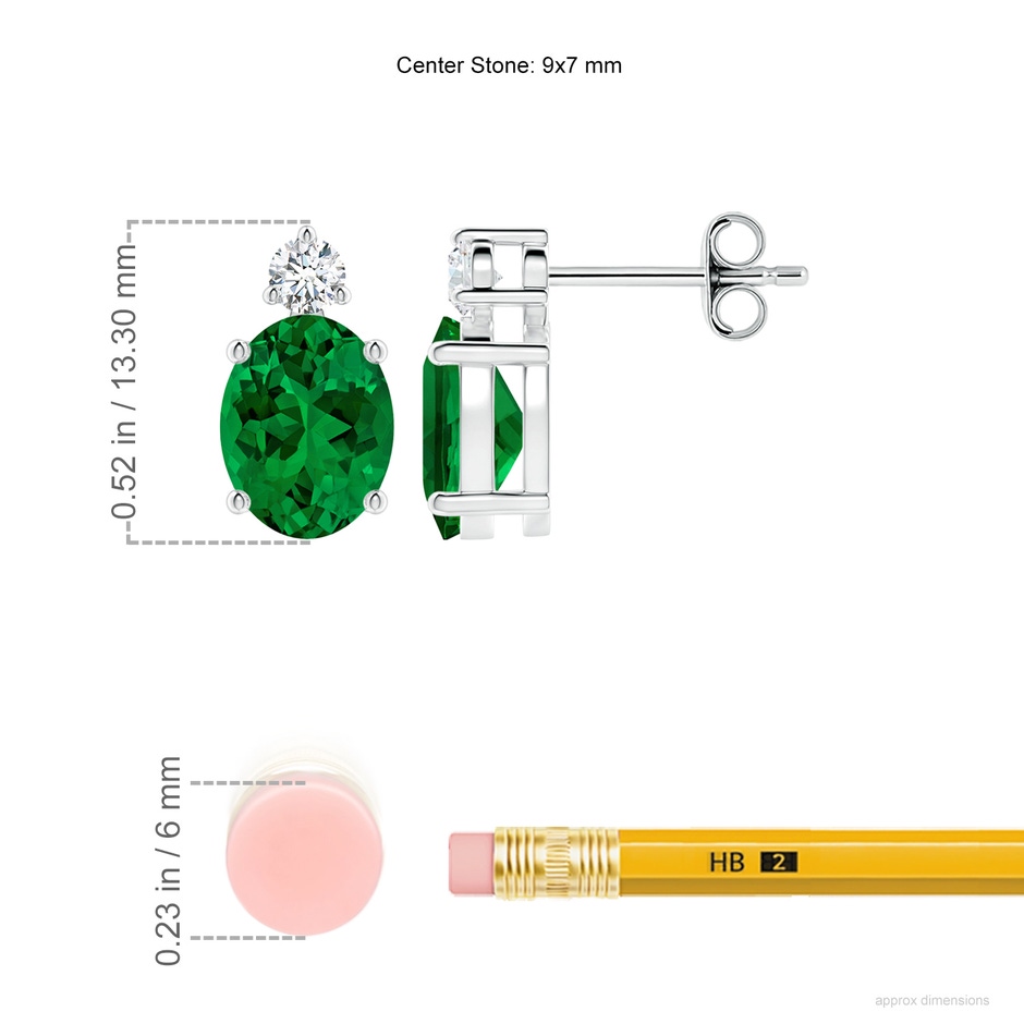 9x7mm Labgrown Lab-Grown Basket-Set Oval Emerald Stud Earrings with Diamond in White Gold ruler