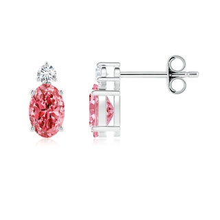 6x4mm Labgrown Basket-Set Oval Lab-Grown Fancy Intense Pink Diamond Stud Earrings in P950 Platinum