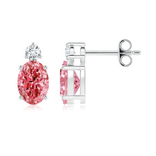 7x5mm Labgrown Basket-Set Oval Lab-Grown Fancy Intense Pink Diamond Stud Earrings in P950 Platinum