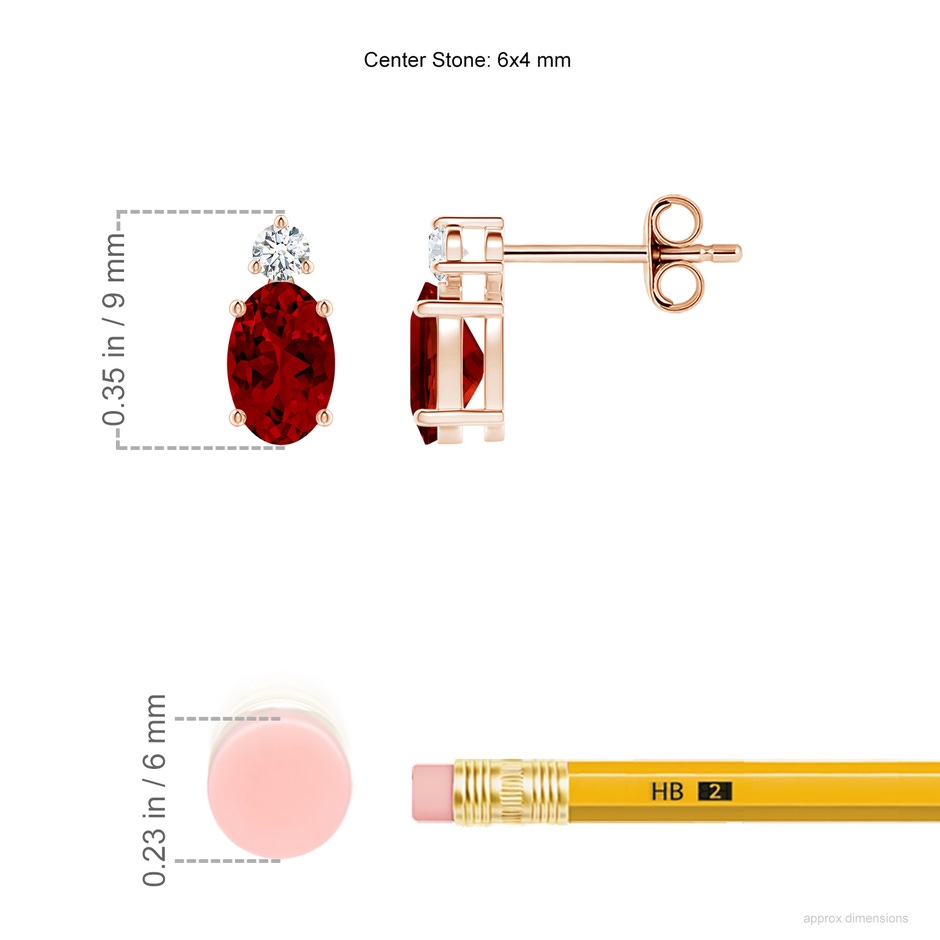 6x4mm Labgrown Lab-Grown Basket-Set Oval Ruby Stud Earrings with Lab Diamond in Rose Gold ruler