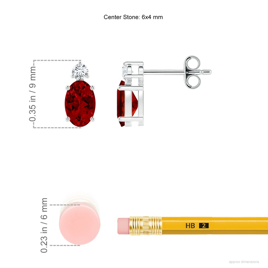 6x4mm Labgrown Lab-Grown Basket-Set Oval Ruby Stud Earrings with Lab Diamond in S999 Silver ruler