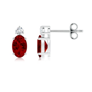 6x4mm Labgrown Lab-Grown Basket-Set Oval Ruby Stud Earrings with Lab Diamond in White Gold