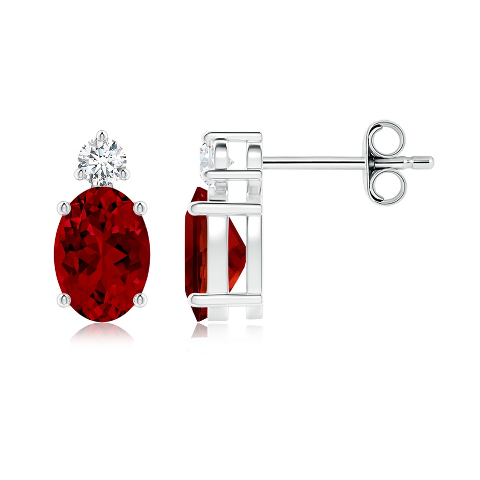 7x5mm Labgrown Lab-Grown Basket-Set Oval Ruby Stud Earrings with Lab Diamond in S999 Silver 
