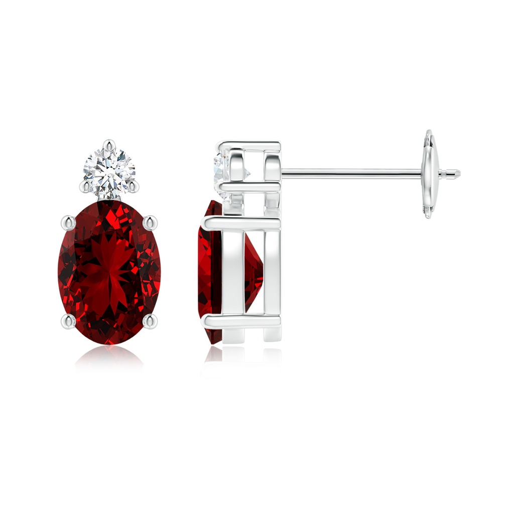 7x5mm Labgrown Lab-Grown Basket-Set Oval Ruby Stud Earrings with Diamond in White Gold