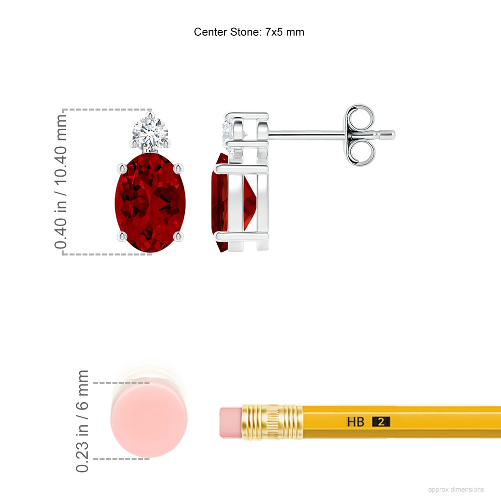 7x5mm Labgrown Lab-Grown Basket-Set Oval Ruby Stud Earrings with Diamond in White Gold ruler