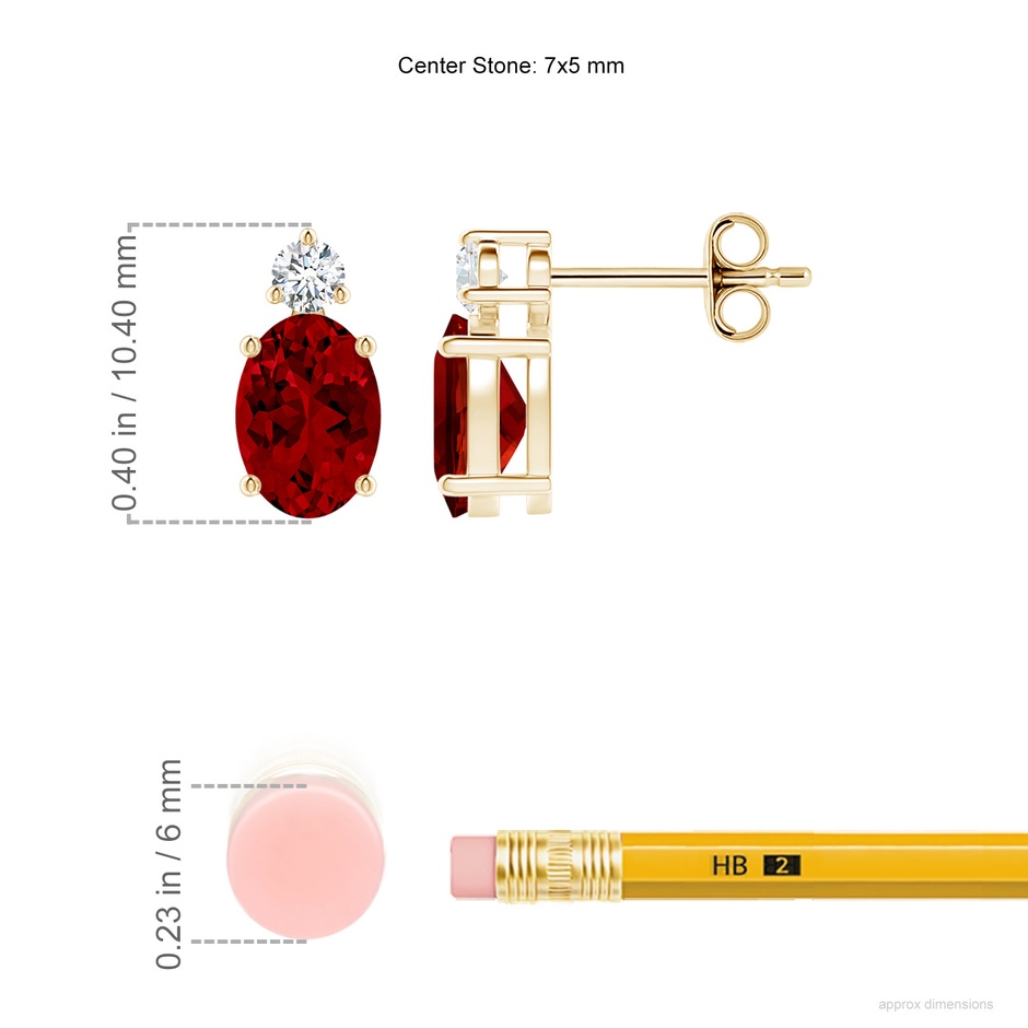 7x5mm Labgrown Lab-Grown Basket-Set Oval Ruby Stud Earrings with Lab Diamond in Yellow Gold ruler