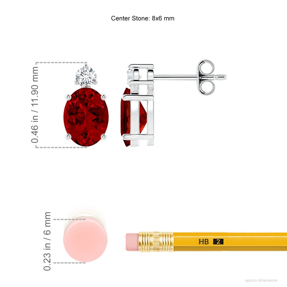 8x6mm Labgrown Lab-Grown Basket-Set Oval Ruby Stud Earrings with Lab Diamond in 18K White Gold ruler