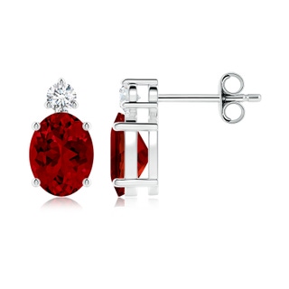 8x6mm Labgrown Lab-Grown Basket-Set Oval Ruby Stud Earrings with Lab Diamond in S999 Silver