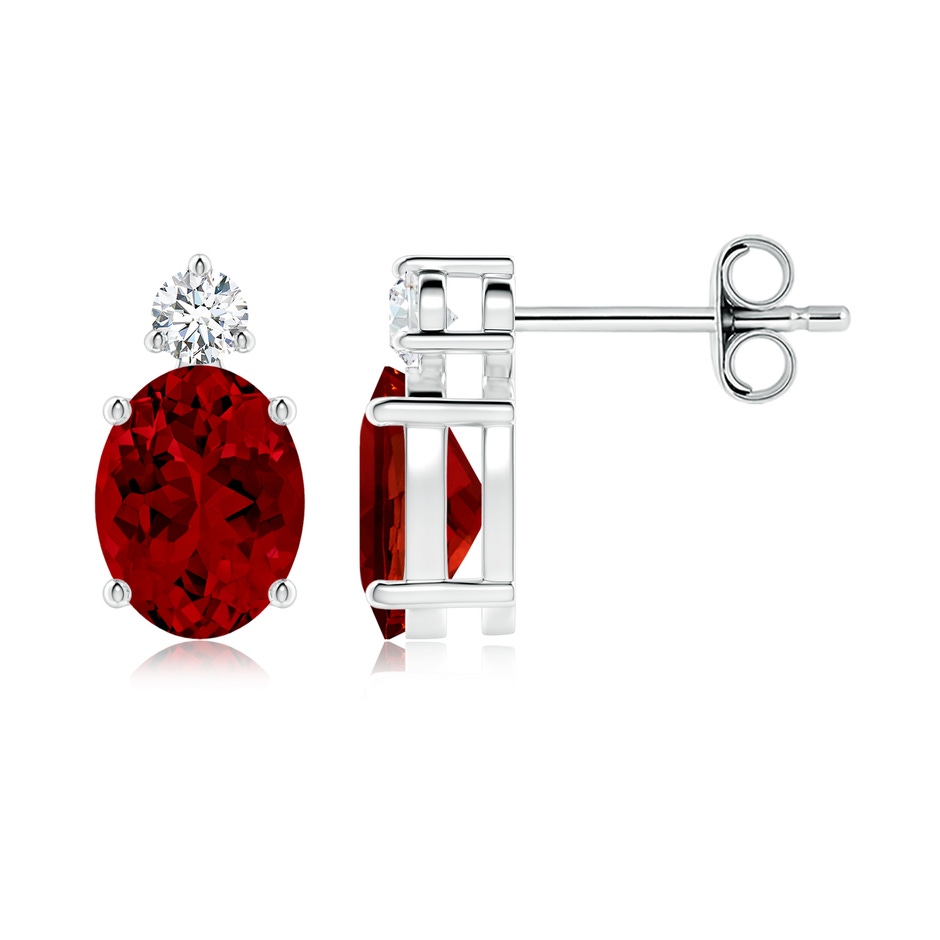 8x6mm Labgrown Lab-Grown Basket-Set Oval Ruby Stud Earrings with Lab Diamond in White Gold 