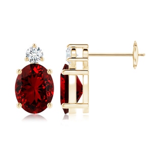 9x7mm Labgrown Lab-Grown Basket-Set Oval Ruby Stud Earrings with Diamond in 10K Yellow Gold
