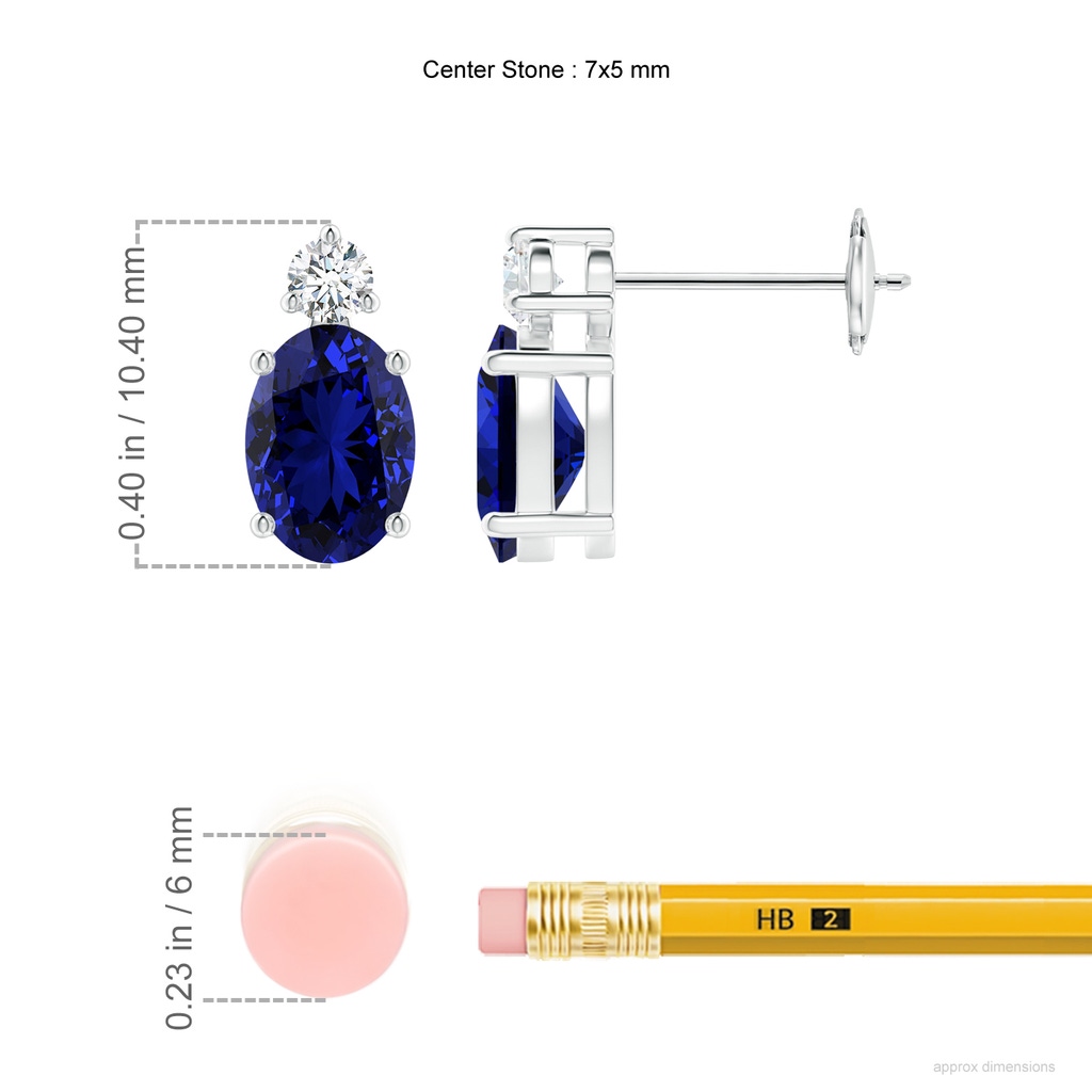 7x5mm Labgrown Lab-Grown Basket-Set Oval Blue Sapphire Stud Earrings with Diamond in White Gold ruler