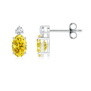 6x4mm Labgrown Basket-Set Oval Lab-Grown Fancy Intense Yellow Diamond Stud Earrings in P950 Platinum