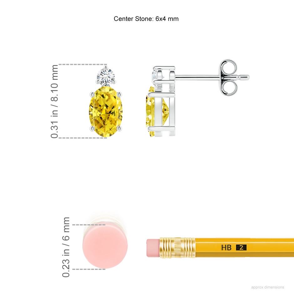 6x4mm Labgrown Basket-Set Oval Lab-Grown Fancy Intense Yellow Diamond Stud Earrings in P950 Platinum ruler