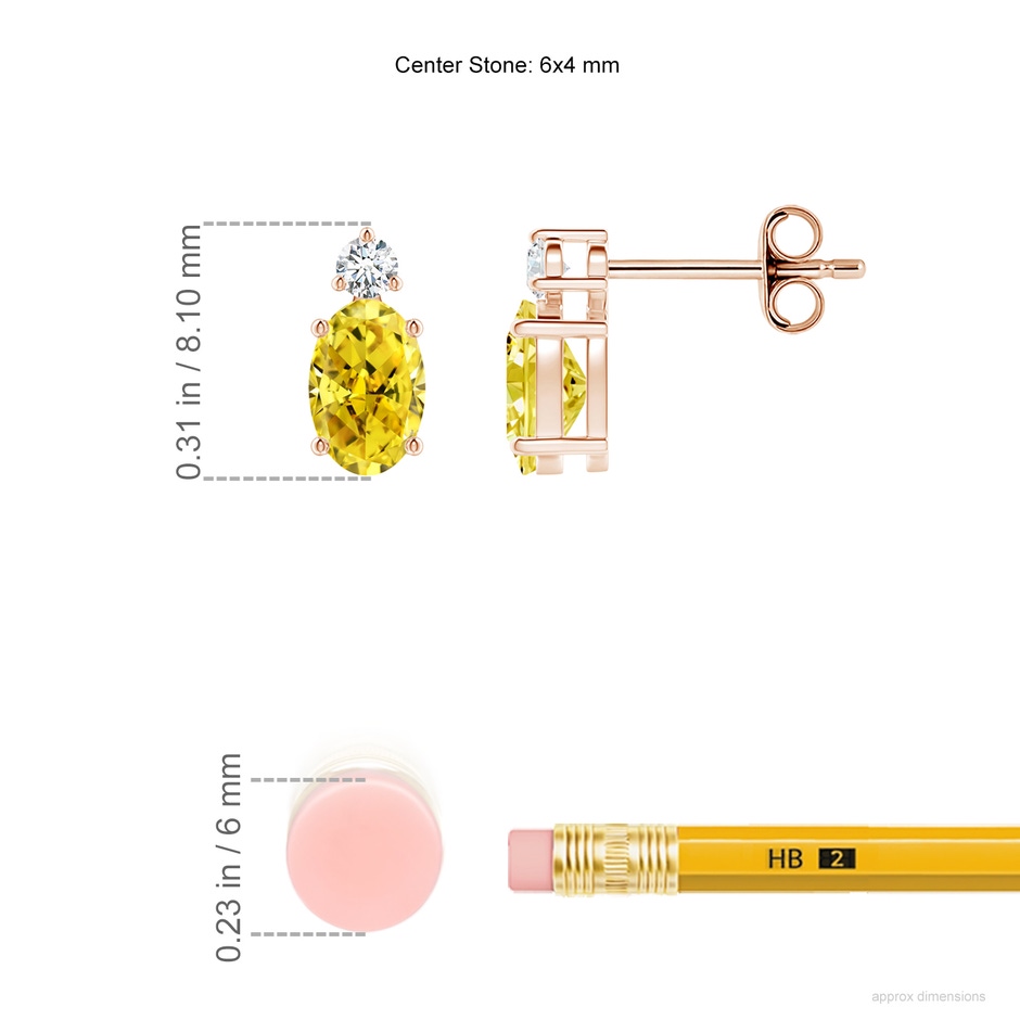 6x4mm Labgrown Basket-Set Oval Lab-Grown Fancy Intense Yellow Diamond Stud Earrings in Rose Gold ruler