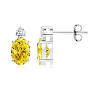 7x5mm Labgrown Basket-Set Oval Lab-Grown Fancy Intense Yellow Diamond Stud Earrings in P950 Platinum