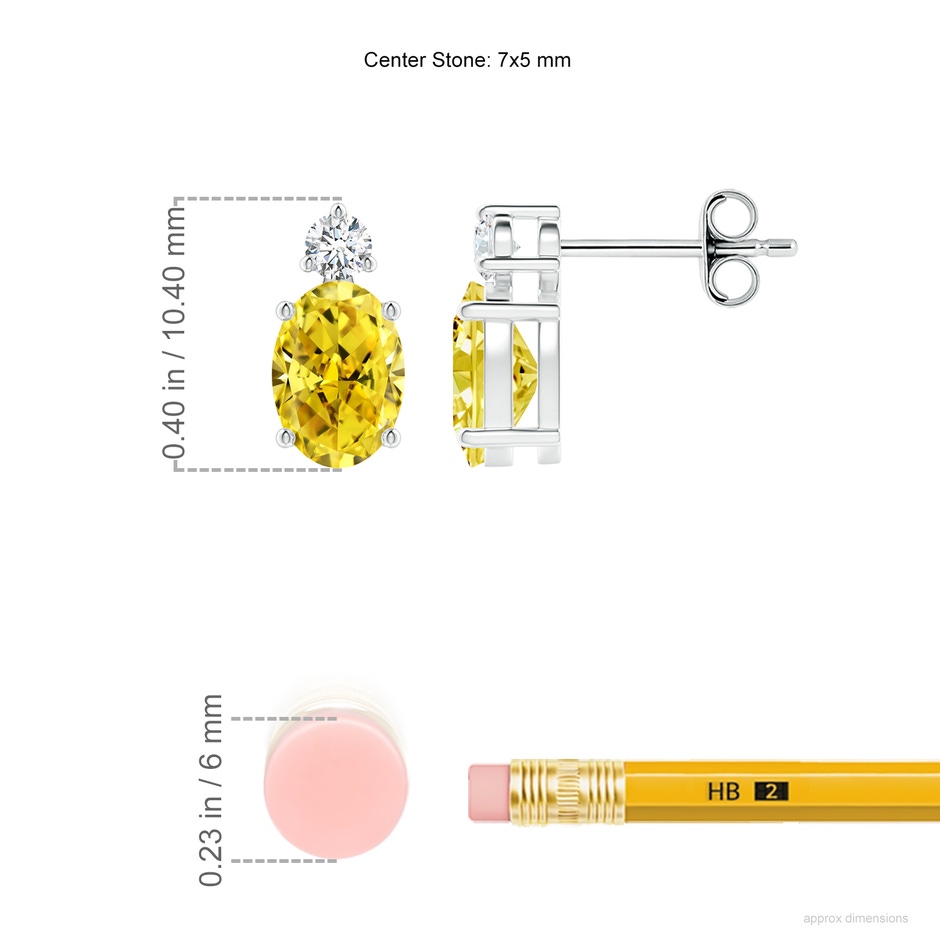 7x5mm Labgrown Basket-Set Oval Lab-Grown Fancy Intense Yellow Diamond Stud Earrings in White Gold ruler