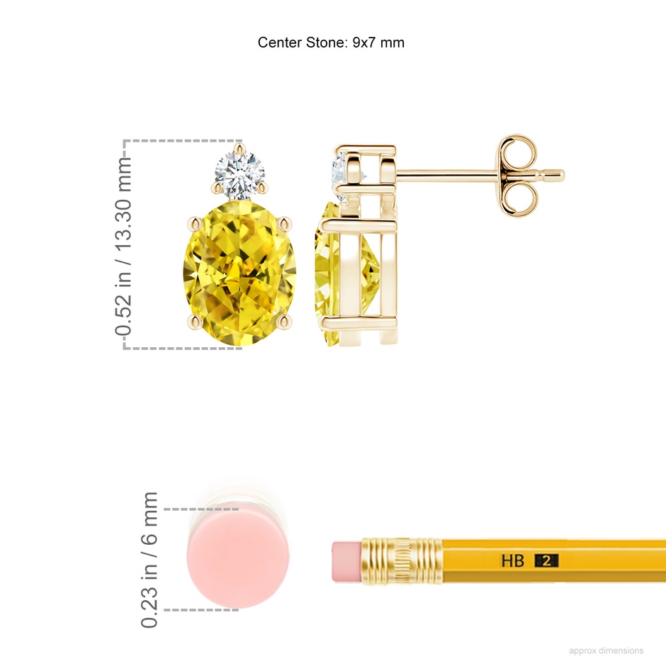 9x7mm Labgrown Basket-Set Oval Lab-Grown Fancy Intense Yellow Diamond Stud Earrings in 18K Yellow Gold ruler