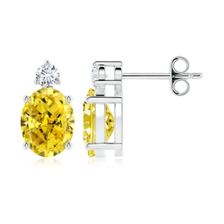 9x7mm Labgrown Basket-Set Oval Lab-Grown Fancy Intense Yellow Diamond Stud Earrings in P950 Platinum