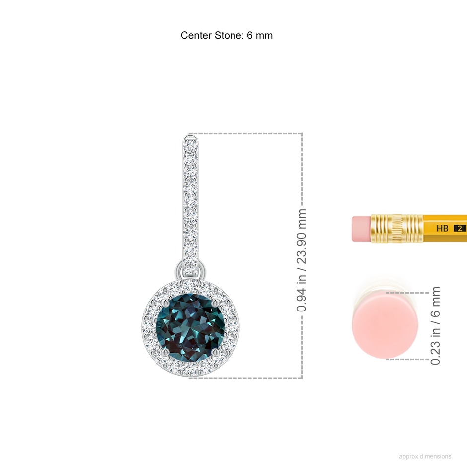6mm Labgrown Round Lab-Grown Alexandrite Dangle Earrings with Diamond Halo in White Gold ruler